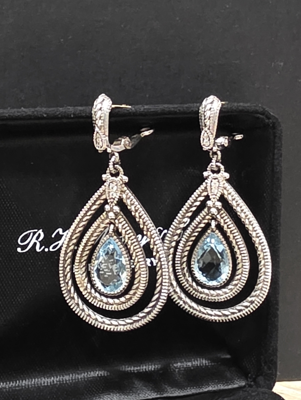 Judith Ripka Blue Topaz Gemstone Dangle Drop Tear Sterling Silver Earrings